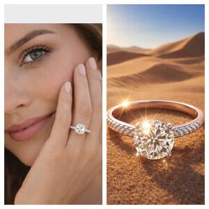 Moissanite 1ct Engagement Ring Sterling Silver GRA Certified Brilliant Cut SZ 8